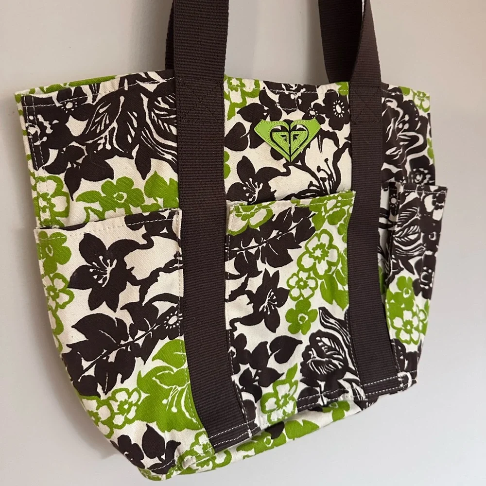 Roxy Black and Green Floral Tote Bag - Picture 3 of 4